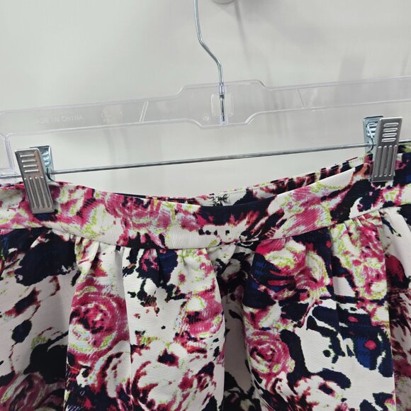 Express White Colorful Abstract Floral Lined Bubble Mini Skirt Size 4 - Picture 2 of 9